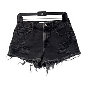 PACSUN Women's Charcoal High-Rise Short Fringe Bottom Denims Sz 26